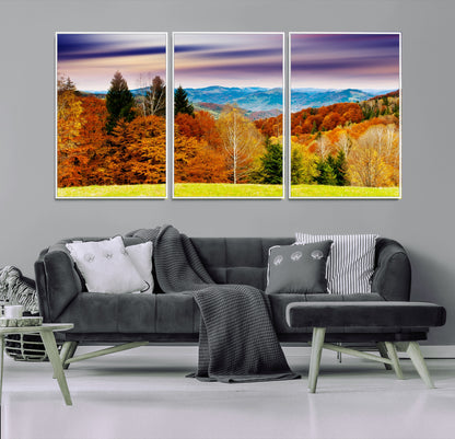 58007-MGV-FC-60X30-3P_White-Autumn Mountain Landscape Wall Art – Stunning Fall Forest Canvas Print, Cozy Nature Decor for Home or Office