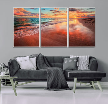 77723-MGV-CV-36X24-Sunset Beach Wall Art – Vibrant Ocean Canvas Print, Coastal Landscape Decor for Living Room, Bedroom or Office, Relaxing Tropical