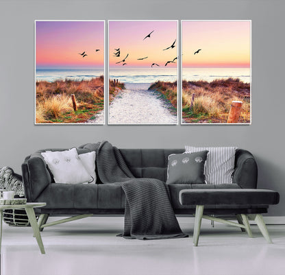 54411-MGV-CV-36X24-Coastal Path Sunrise Wall Art – Serene Ocean Canvas Print, Beach Landscape Decor for Living Room, Bedroom or Office, Peaceful
