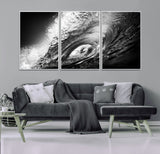 22702-MGV-FC-60X30-3P_White-Black and White Ocean Wave Wall Art – Powerful Surf Curl Photography Canvas Print, Modern Coastal Decor for Living Room, Office or