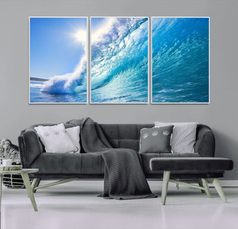 37494-MGV-FC-60X30-3P_White-Ocean Wave Canvas Art – Stunning Blue Wave Photography, Coastal Wall Decor for Living Room, Bedroom or Office