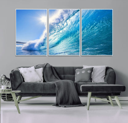 37494-MGV-FC-60X30-3P_White-Ocean Wave Canvas Art – Stunning Blue Wave Photography, Coastal Wall Decor for Living Room, Bedroom or Office