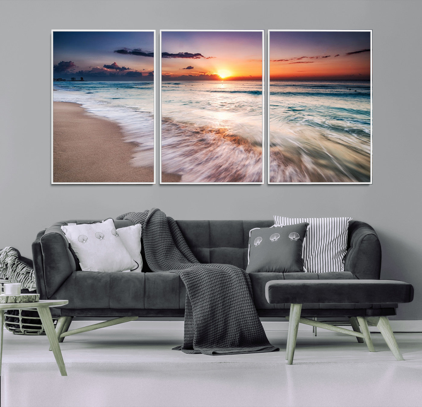 99906-MGV-FC-60X30-3P_White-Morning Tide Canvas Print – Soft Sunrise Ocean Waves Wall Art, Coastal Serenity Decor for Home & Office