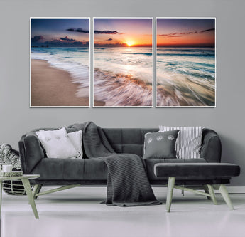 99906-MGV-FC-60X30-3P_White-Morning Tide Canvas Print – Soft Sunrise Ocean Waves Wall Art, Coastal Serenity Decor for Home & Office