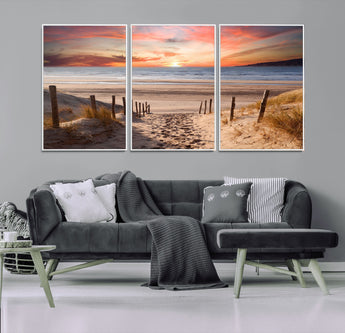 78111-MGV-FC-60X30-3P_White-Sunset Pathway Wall Art – Panoramic Coastal Canvas Print, Tranquil Beach Decor for Living Room, Office or Bedroom