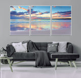 56723-MGV-FC-60X30-3P_White-Serene Sunset Beach Wall Art – Panoramic Coastal Canvas Print, Peaceful Ocean Reflection Decor for Living Room, Bedroom or Office