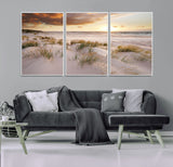 61246-MGV-FC-60X30-3P_White-Coastal Sand Dunes Wall Art – Serene Beach Sunset Canvas Print with Grasses and Ocean View, Tranquil Seaside Decor for Living Room