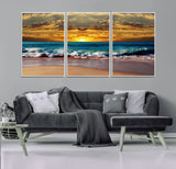 83389-MGV-FC-60X30-3P_White-Ocean Sunrise Wall Art – Vibrant Beach Waves Canvas Print, Coastal Seascape Decor for Living Room or Office
