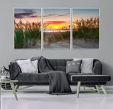 25576-MGV-FC-60X30-3P_White-Beach Grass Sunset Wall Art – Coastal Sand Dune Landscape Canvas Print, Ocean View Nature Decor for Living Room or Office Wall