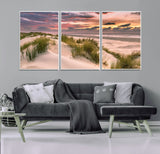 60570-MGV-FC-60X30-3P_White-Beach Sunset Wall Art – Coastal Sand Dunes and Ocean Horizon Canvas Print, Tranquil Seascape Photography Decor for Living Room or