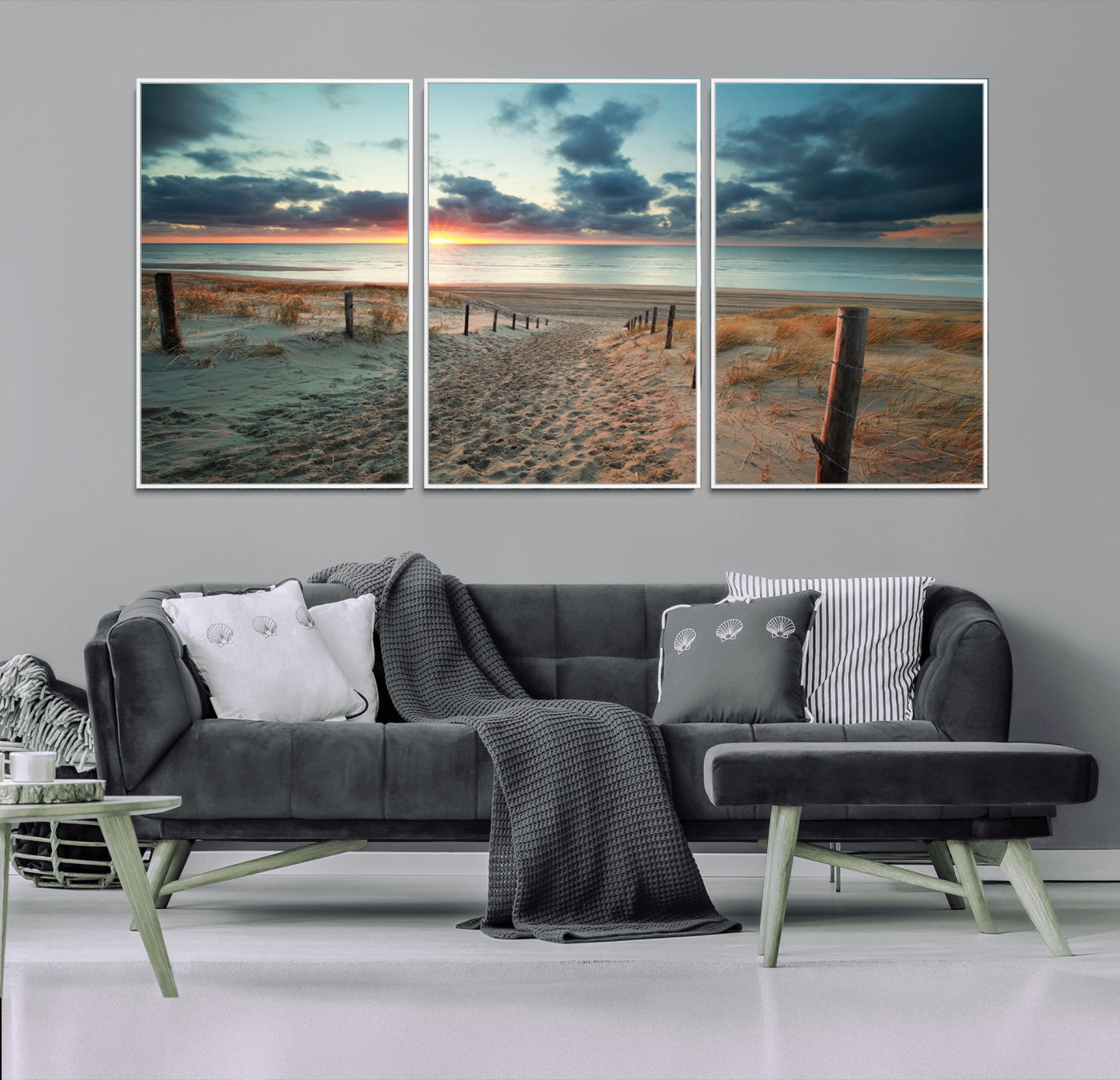 25788-MGV-FC-60X30-3P_White-Sunset Beach Path Wall Art – Scenic Coastal Dunes and Ocean Canvas Print, Tranquil Seaside Landscape Decor for Living Room or