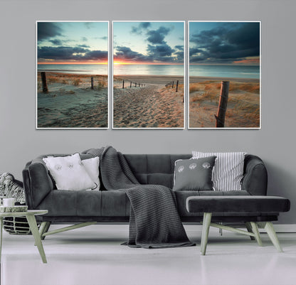 25788-MGV-FC-60X30-3P_White-Sunset Beach Path Wall Art – Scenic Coastal Dunes and Ocean Canvas Print, Tranquil Seaside Landscape Decor for Living Room or