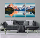 88453-MGV-FC-60X30-3P_White-Mountain Lake Wall Art – Snow-Capped Peaks Reflected in Alpine Water Canvas Print, Nature Landscape Wall Decor for Living Room or