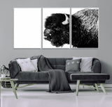 68780-MGV-FC-60X30-3P_White-Bison Close-Up Wall Art – Black and White Buffalo Canvas Print, Rustic Wildlife Photography Decor for Living Room, Office, or