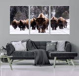 66871-MGV-FC-60X30-3P_White-Bison Herd Wall Art – Wildlife Buffalo Canvas Print, Rustic Western Nature Photography Decor for Living Room, Office, Cabin, or