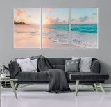 89767-MGV-FC-60X30-3P_White-Ocean Sunset Wall Art – Serene Beach Canvas Print with Pastel Sky and Waves, Coastal Seascape Artwork for Bedroom, Living Room, or