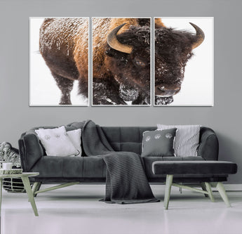 65605-MGV-FC-60X30-3P_White-Snow Bison Wall Art – Close Up Buffalo Canvas Print, Rustic Western Wildlife Photography, Farmhouse Cabin Lodge Decor for Living
