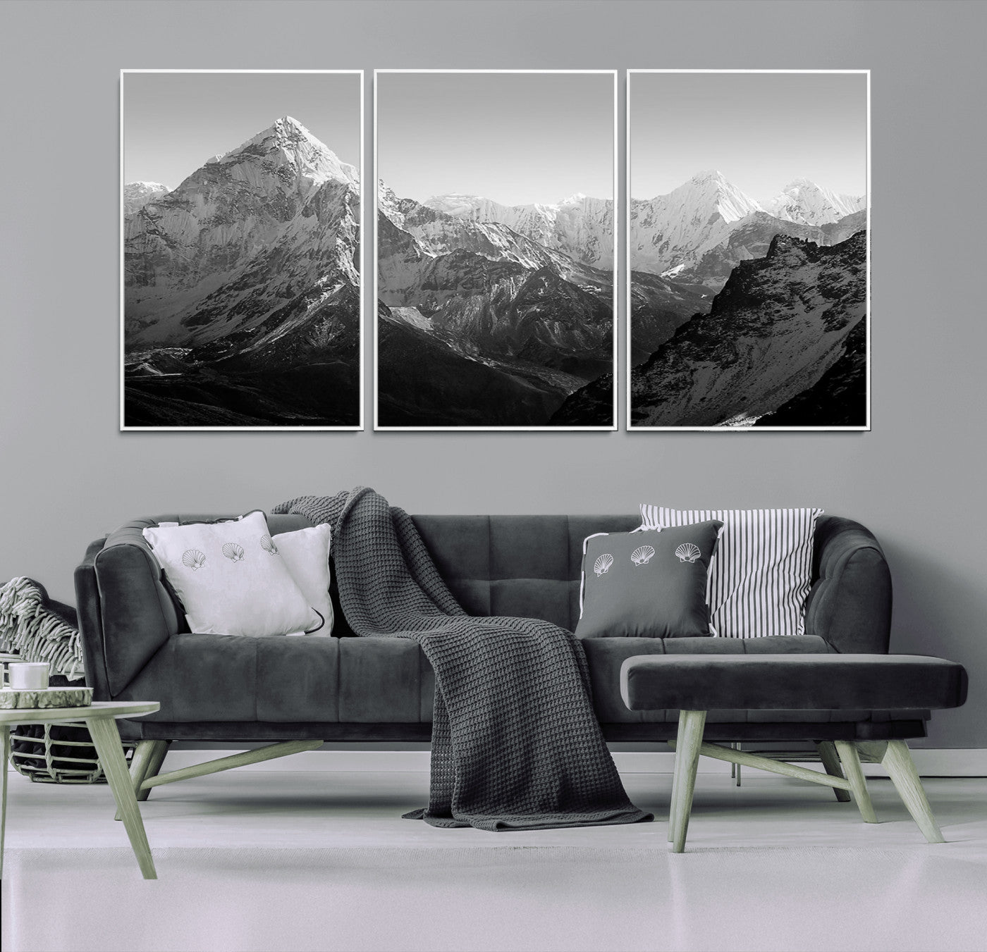 10775-MGV-FC-60X30-3P_White-Snow Capped Mountain Wall Art – Black and White Canvas Print of Majestic Peaks, Nature Landscape Photography for Office, Bedroom,