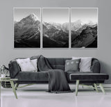 10775-MGV-FC-60X30-3P_White-Snow Capped Mountain Wall Art – Black and White Canvas Print of Majestic Peaks, Nature Landscape Photography for Office, Bedroom,
