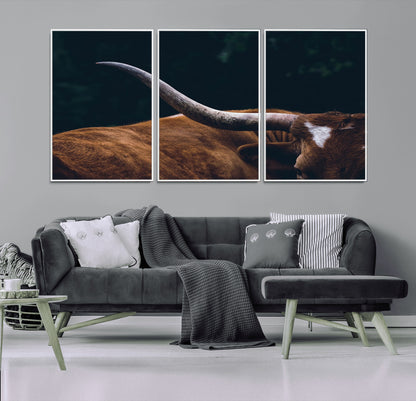 55197-MGV-FC-60X30-3P_White-Texas Longhorn Wall Art – Rustic Western Bull Horn Canvas Print and Farmhouse Country Animal Decor for Living Room, Office or