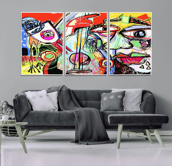 37796-MGV-FC-60X30-3P_White-Picasso Style Wall Art Canvas Print, Framed Picasso Art Picture Print, Picasso Cubism Perfect Modern Abstract Decor Artwork