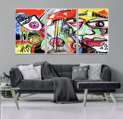 37796-MGV-FC-60X30-3P_White-Picasso Style Wall Art Canvas Print, Framed Picasso Art Picture Print, Picasso Cubism Perfect Modern Abstract Decor Artwork