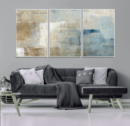 38126-MGV-FC-60X30-3P_White-Neutral Abstract Wall Art – Modern Beige and Blue Canvas Print and Minimalist Textured Painting for Living Room, Bedroom or Office