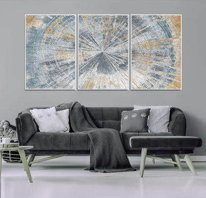 17631-MGV-FC-60X30-3P_White-Radiant Burst Wall Art – Abstract Sunburst Canvas Print in Blue and Gold, Modern Geometric Painting for Living Room, Office or