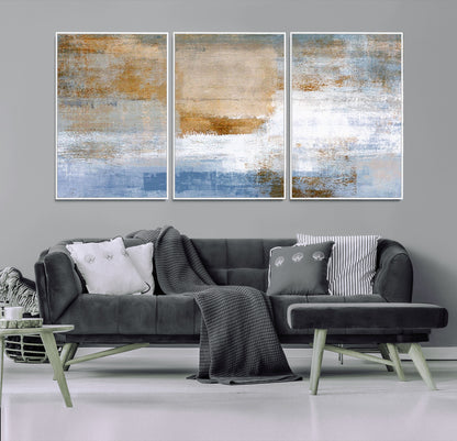 72354-MGV-CV-36X24-Blue and Gold Abstract Wall Art – Modern Minimalist Canvas Print, Textured Contemporary Painting for Living Room, Bedroom, or