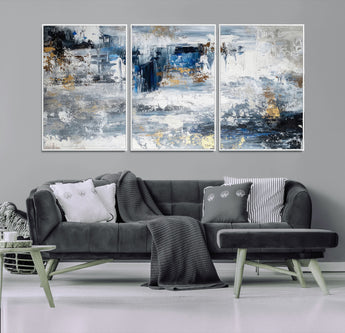 59716-MGV-CV-36X24-Abstract Blue and Gold Wall Art – Modern Textured Canvas Print, Contemporary Painting for Living Room, Bedroom, or Office Decor