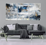 59716-MGV-FC-60X30-3P_White-Abstract Blue and Gold Wall Art – Modern Textured Canvas Print, Contemporary Painting for Living Room, Bedroom, or Office Decor