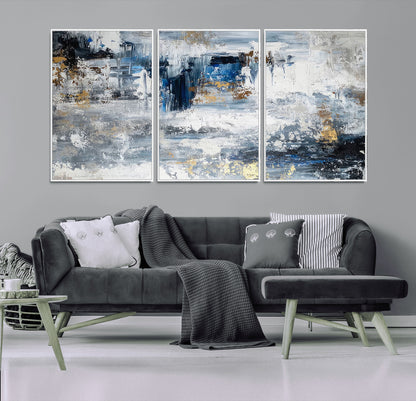59716-MGV-FC-60X30-3P_White-Abstract Blue and Gold Wall Art – Modern Textured Canvas Print, Contemporary Painting for Living Room, Bedroom, or Office Decor