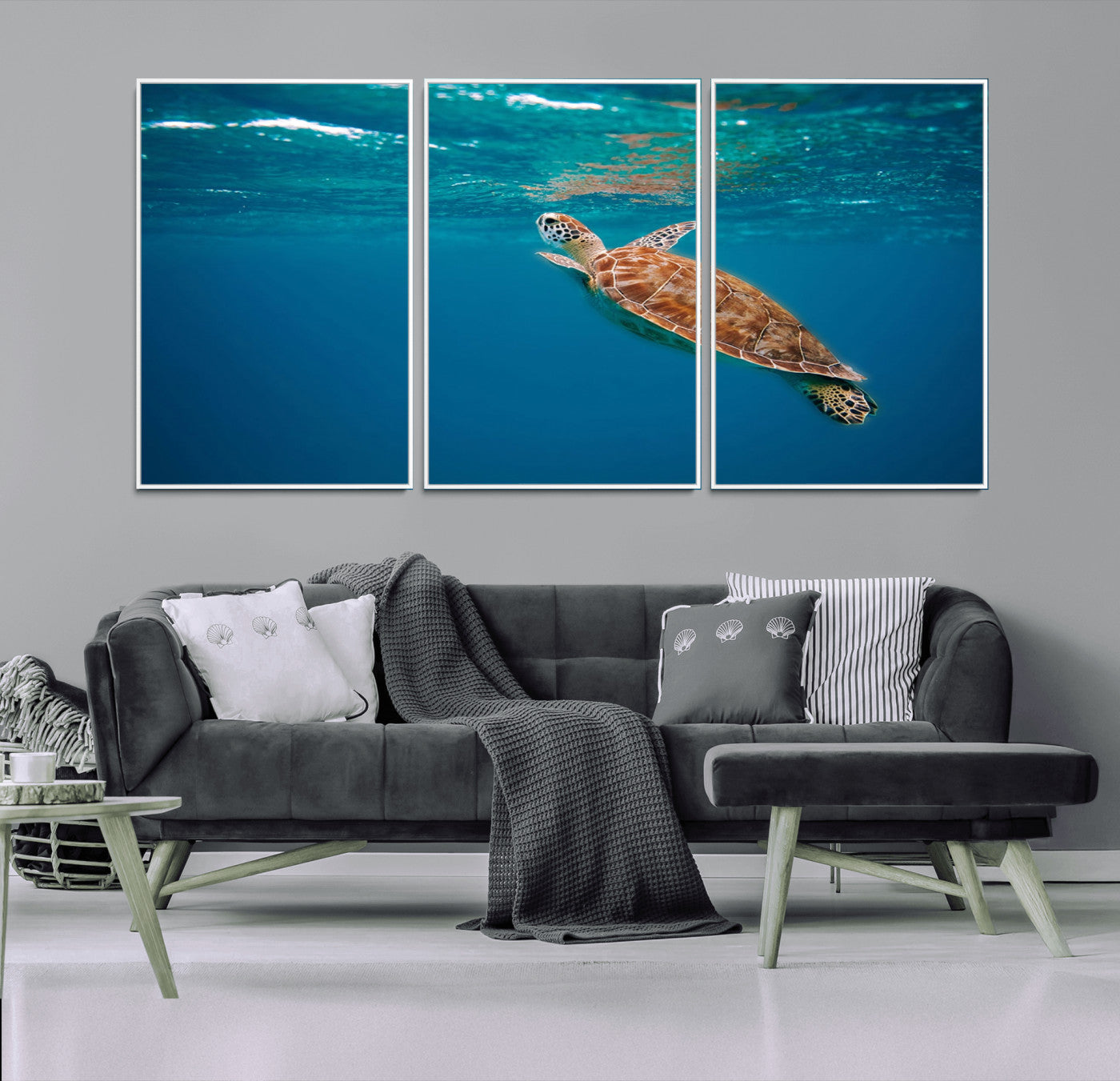91440-MGV-FC-60X30-3P_White-Sea Turtle Wall Art – Ocean Turtle Canvas Print, Underwater Marine Life Decor for Living Room, Office, Beach House or Bathroom