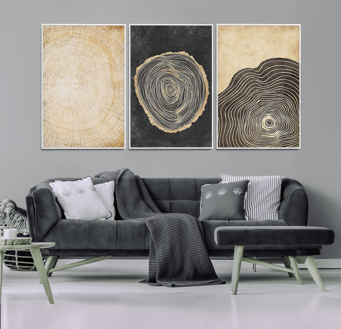 77785-MGV-FC-60X30-3P_White-Tree Ring Abstract Wall Art – Rustic Wood Growth Pattern Canvas Prints, Modern Nature-Inspired Decor for Living Room or Office