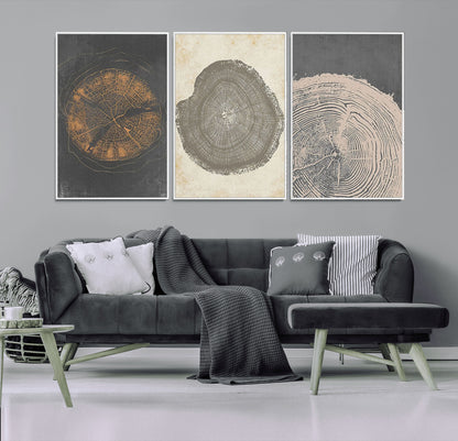 80725-MGV-CV-36X24-Wood Tree Rings Wall Art Canvas Print, Framed Tree Rings Art Picture Print, Abstract Tree Rings Perfect Modern Boho Decor Artwork