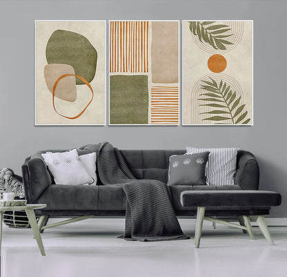 96002-MGV-CV-36X24-Abstract Geometric Wall Art – Modern Canvas Print with Green, Orange & Beige Shapes, Minimalist Home Decor for Living Room, Office