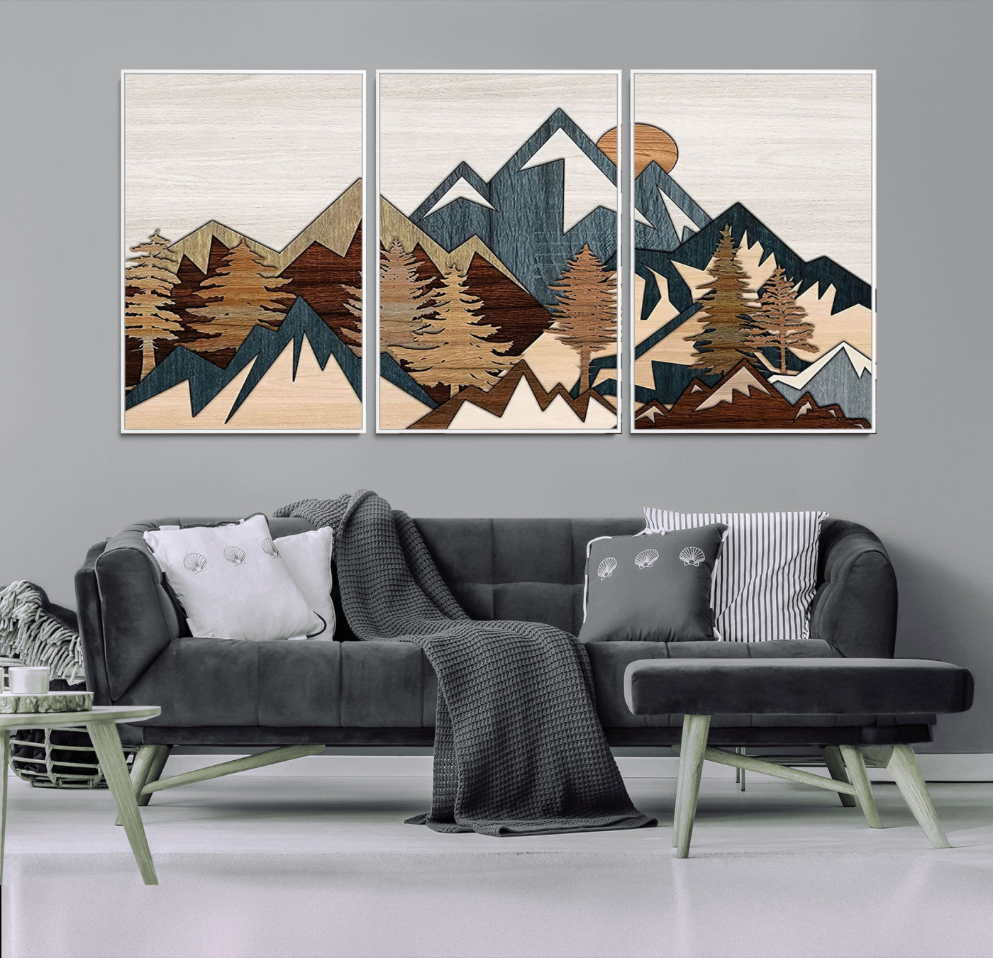 67950-MGV-CV-36X24-Modern Wood Wall Art Canvas Print, Framed Mountain Range Art Picture Print, Wood Mountain Range Perfect Rustic Decor Artwork
