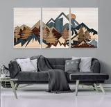 67950-MGV-FC-60X30-3P_White-Modern Wood Wall Art Canvas Print, Framed Mountain Range Art Picture Print, Wood Mountain Range Perfect Rustic Decor Artwork