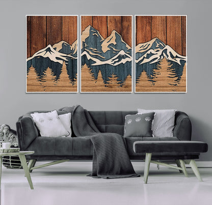 41330-MGV-CV-36X24-Rustic Mountain Wall Art – Wooden Nature Scene with Trees and Peaks, Handmade 3D Layered Decor for Living Room, Cabin or Office