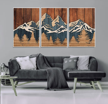 41330-MGV-FC-60X30-3P_White-Rustic Mountain Wall Art – Wooden Nature Scene with Trees and Peaks, Handmade 3D Layered Decor for Living Room, Cabin or Office