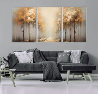 95004-MGV-CV-36X24-Autumn Forest Path Wall Art – Hand Painted Canvas Print with Golden Trees, Modern Nature Landscape Decor for Living Room, Bedroom