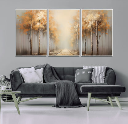 95004-MGV-CV-36X24-Autumn Forest Path Wall Art – Hand Painted Canvas Print with Golden Trees, Modern Nature Landscape Decor for Living Room, Bedroom