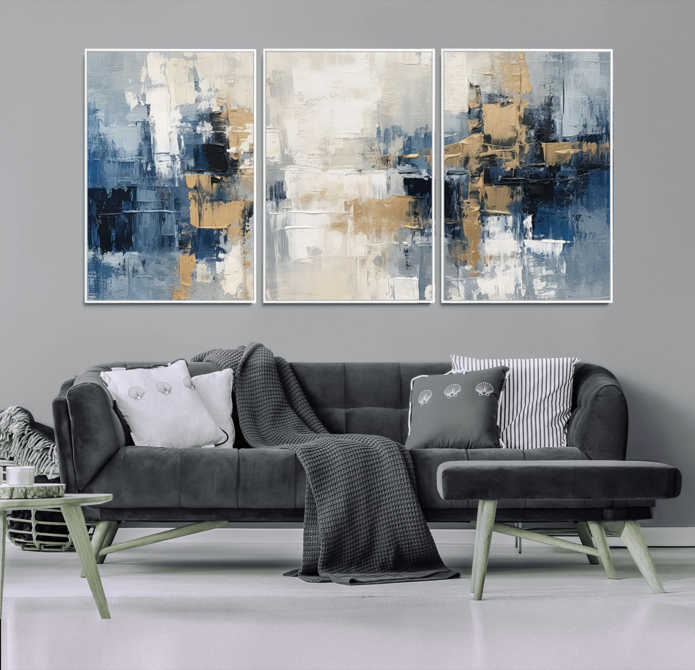 44344-MGV-CV-36X24-Abstract Blue and Gold Wall Art – Modern Hand Painted Canvas Print, Contemporary Textured Painting for Living Room, Bedroom or
