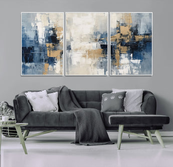 44344-MGV-CV-36X24-Abstract Blue and Gold Wall Art – Modern Hand Painted Canvas Print, Contemporary Textured Painting for Living Room, Bedroom or