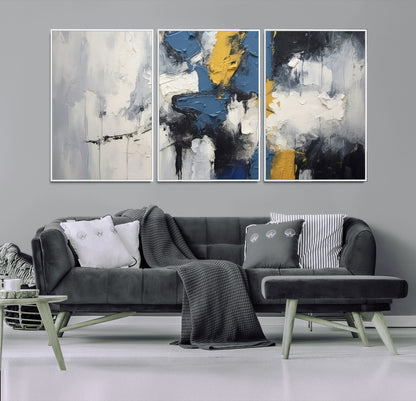 63850-MGV-CV-36X24-Abstract Blue and Yellow Wall Art – Modern Textured Canvas Painting, Bold Contemporary Artwork for Living Room, Bedroom or Office