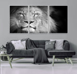 94453-MGV-FC-60X30-3P_White-Lion Portrait Wall Art – Black and White King of the Jungle Canvas Print, Safari Wildlife Decor for Office, Bedroom, or Living