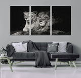 80013-MGV-CV-36X24-Lion and Lioness Wall Art – Black and White Wildlife Photography Canvas Print, African Safari Animal Decor for Office, Bedroom, or