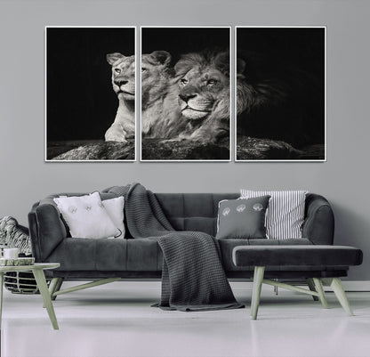 80013-MGV-CV-36X24-Lion and Lioness Wall Art – Black and White Wildlife Photography Canvas Print, African Safari Animal Decor for Office, Bedroom, or