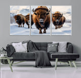 56701-MGV-CV-36X24-Bison Herd Wall Art – Buffalo Walking in Snowy Mountains Canvas Print, Rustic Wildlife Decor for Cabin, Lodge, or Living Room