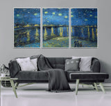 94605-MGV-FC-60X30-3P_White-Starry Night Over the Rhone Wall Art – Vincent van Gogh Canvas Print, Famous Impressionist Painting for Living Room, Office